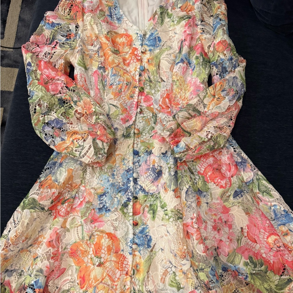 Floral Lace Button-Front Dress in Multicolor